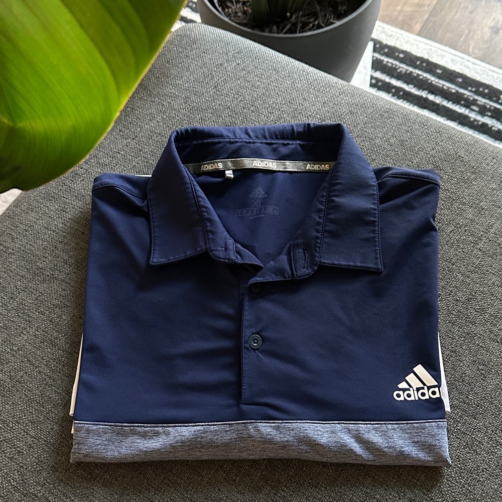 Adidas Men's Navy and Light Gray Polo